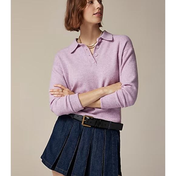 NWT J. CREW Longsleeve Sweater Polo Supersoft Yarn Merino Wool Alpaca Lilac XL - Picture 2 of 7